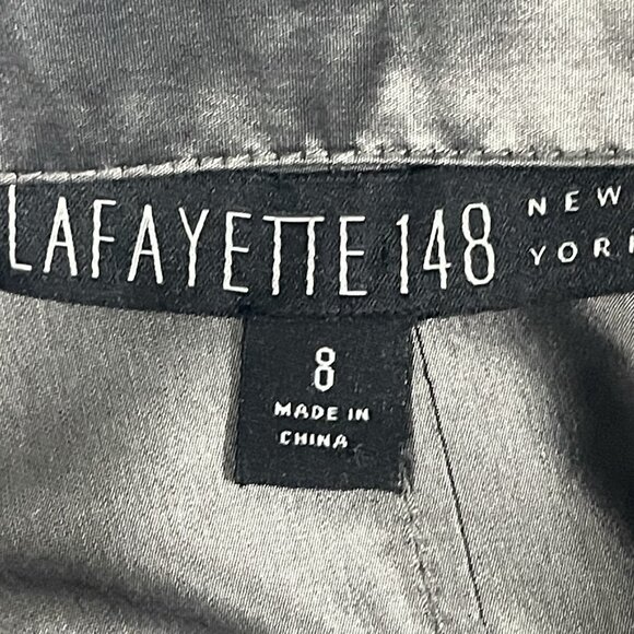 Lafayette 148 Grey Metallic 100% Silk Button Embellished Collar Shirt 8 *tear - Picture 3 of 11